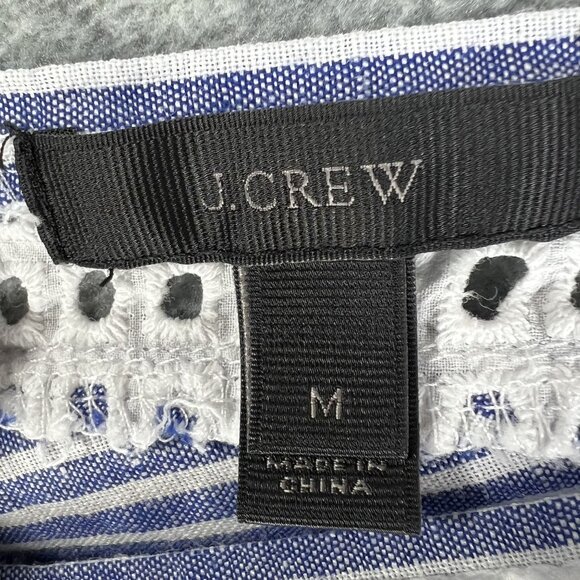 J Crew Women M 60% Linen Swim Dress Striped Eyelet Lace Tassel Drawstring Beachy - Picture 11 of 14